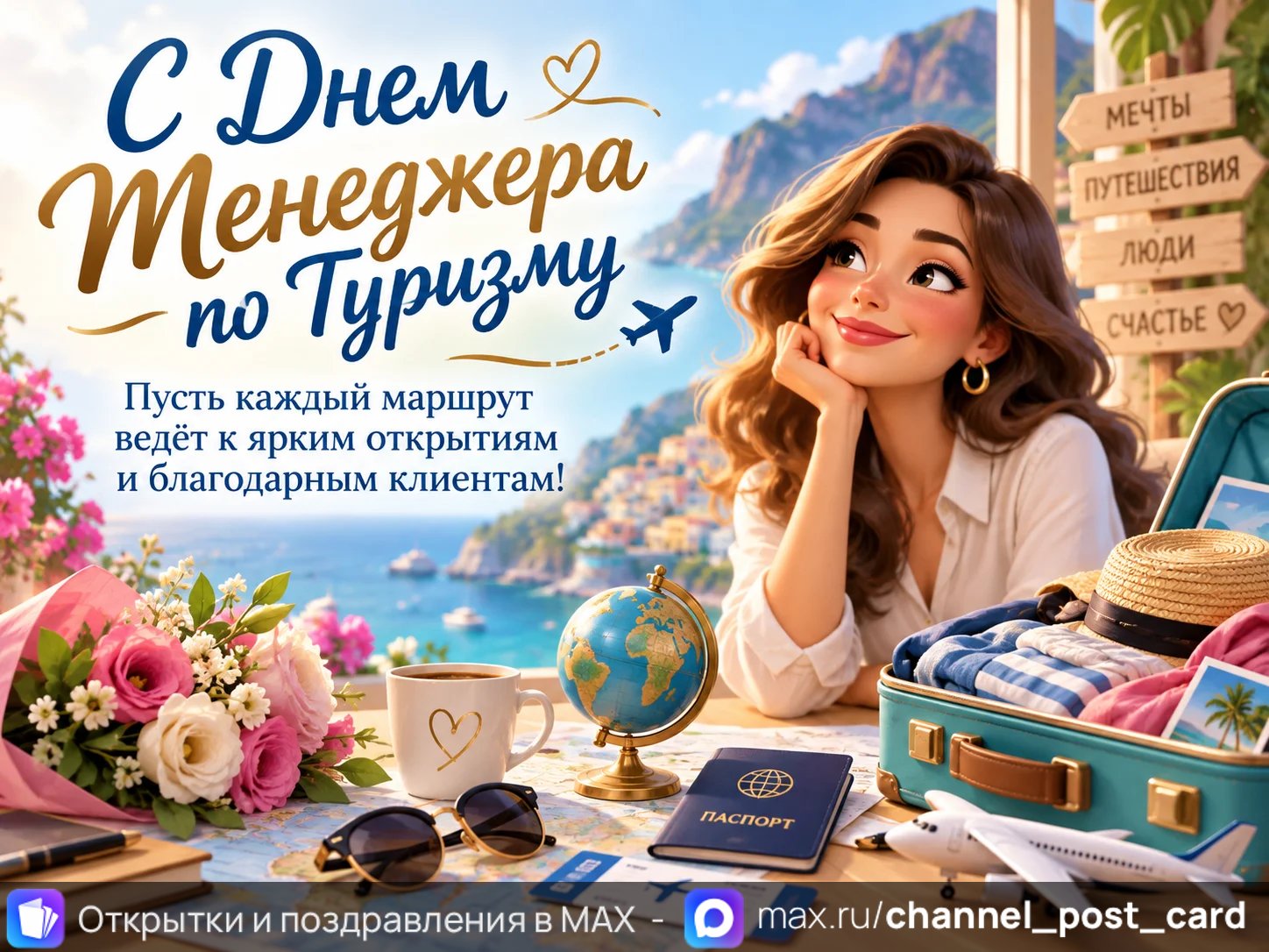Открытка «С Днем Менеджера по туризму»