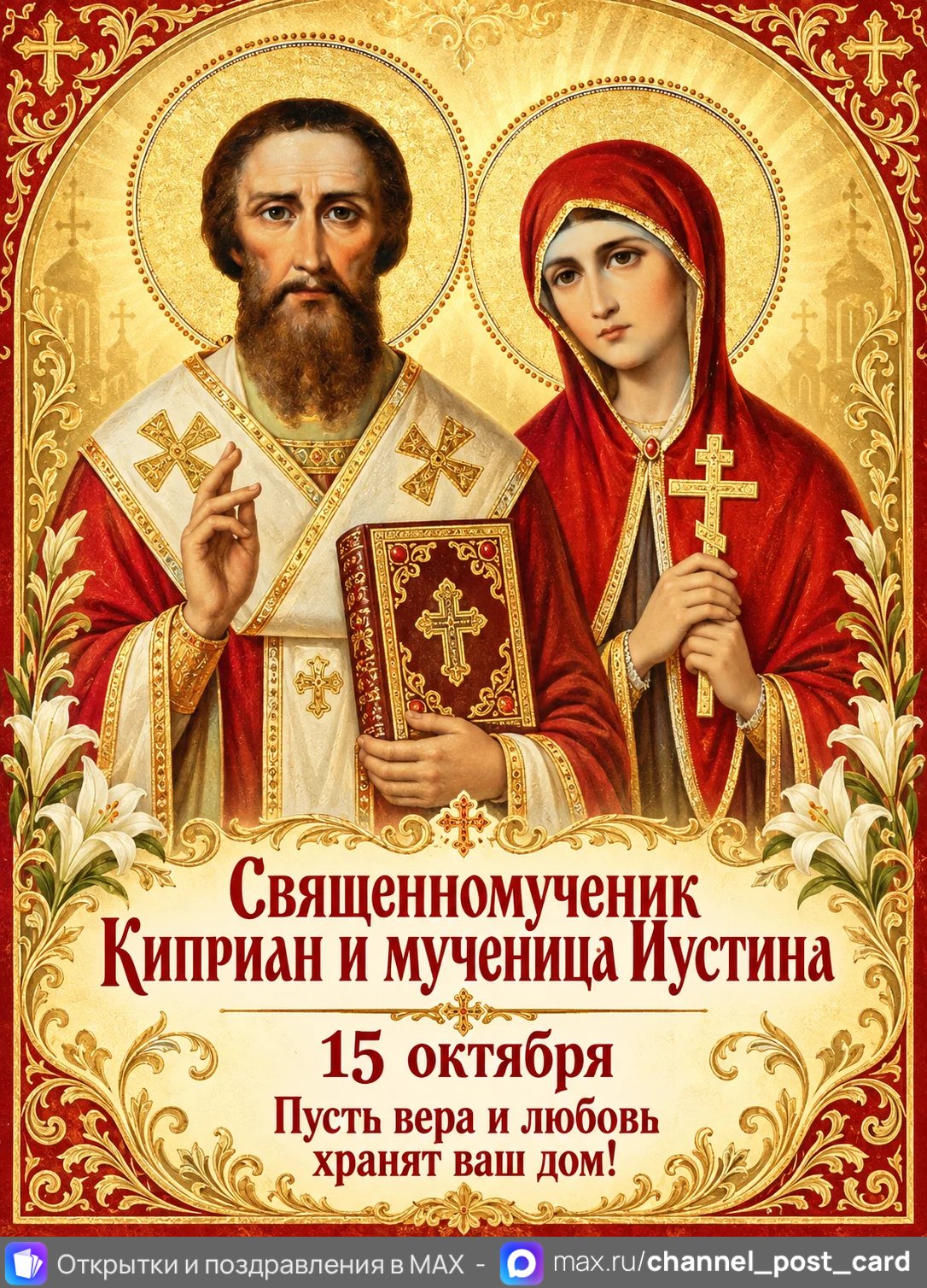 Открытка «Священномученик Киприан и мученица Иустина»