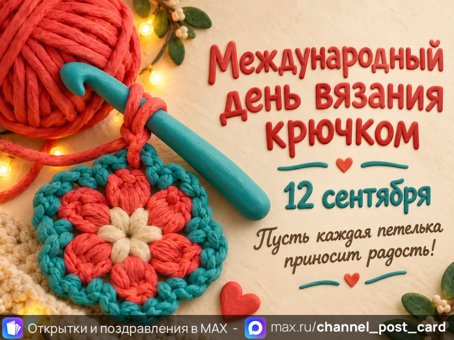 Открытка «День вязания крючком»