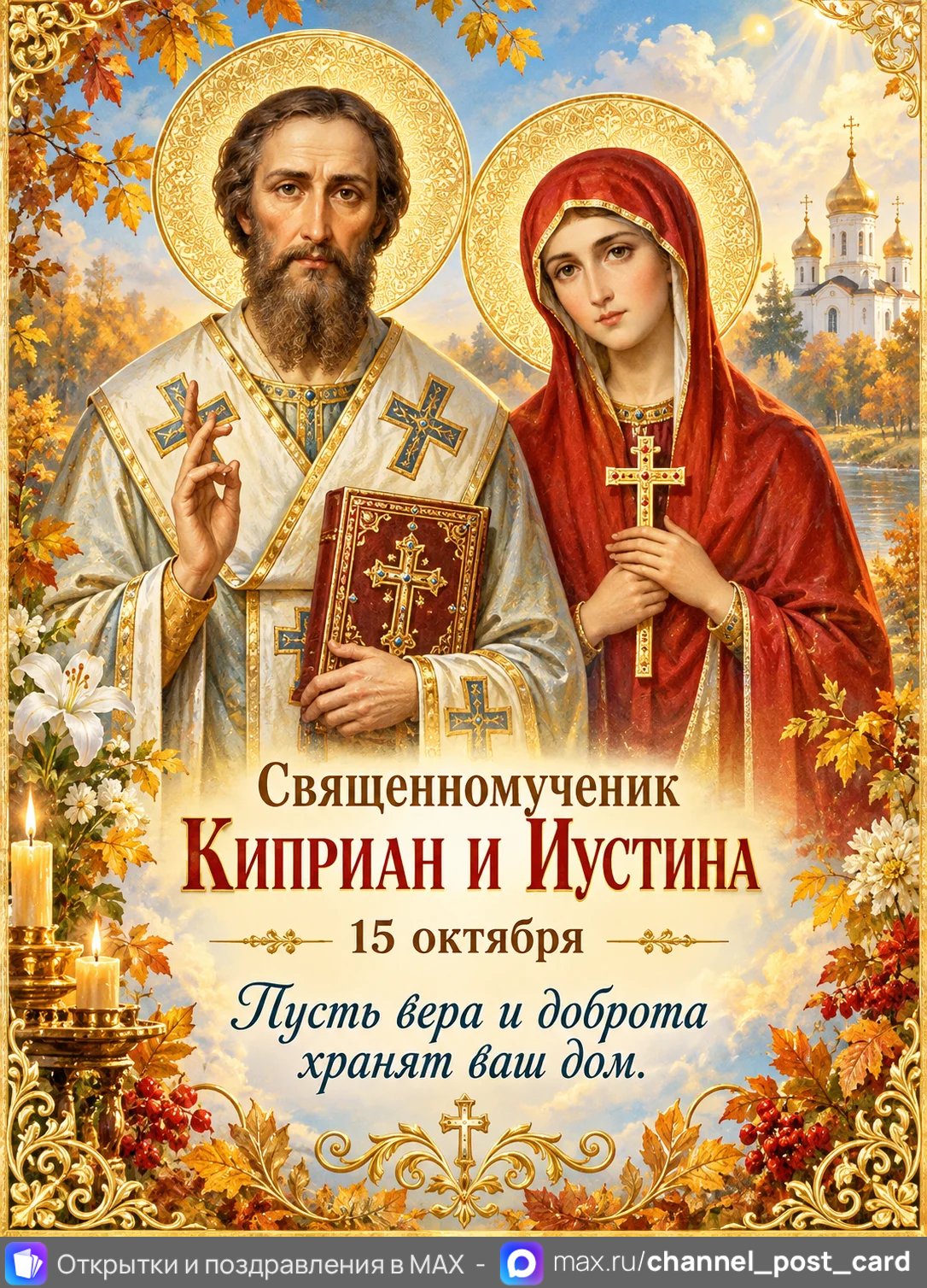 Открытка «Священномученик Киприан и мученица Иустина»