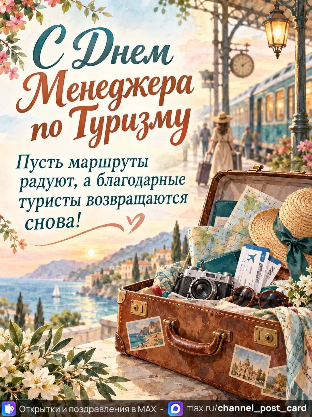 Открытка «С Днем Менеджера по туризму»