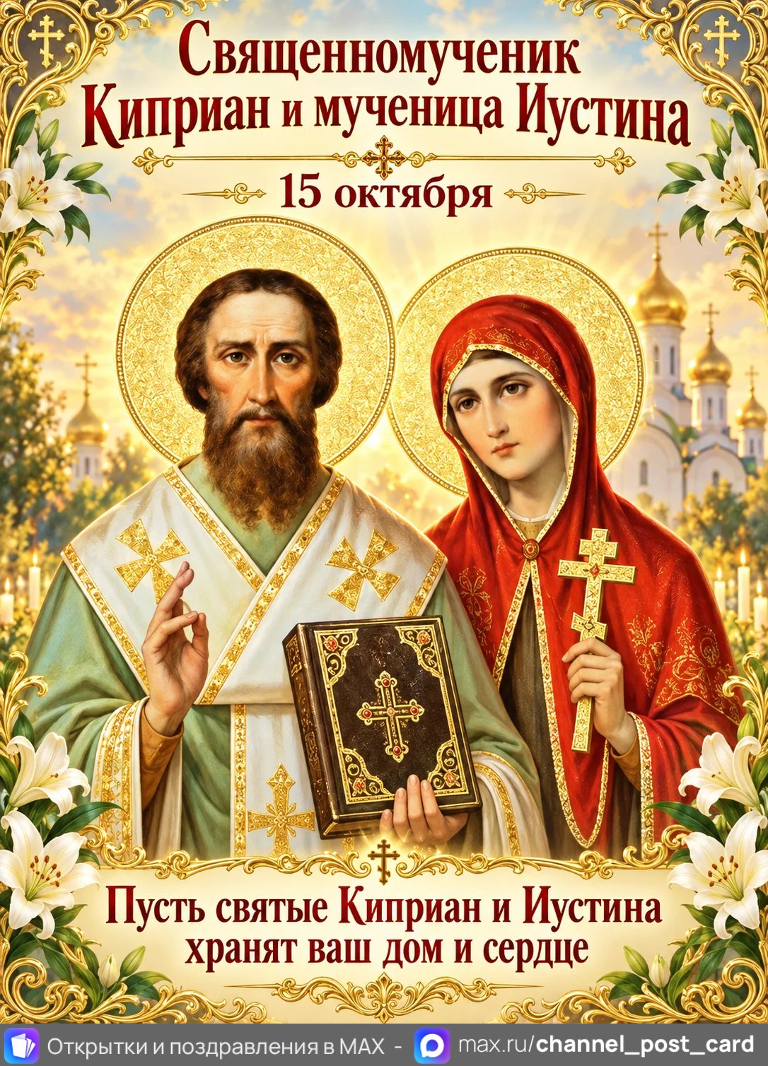 Открытка «Священномученик Киприан и мученица Иустина»